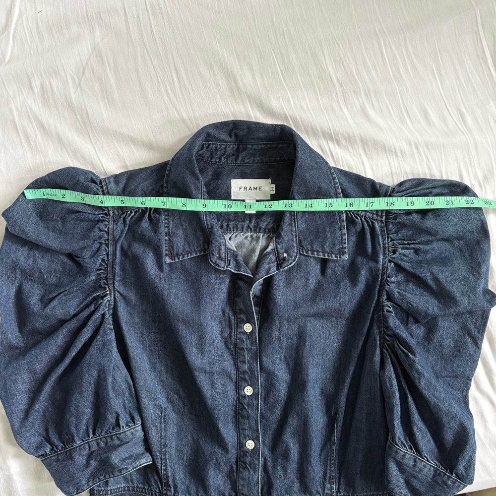 Frame Denim Dark Blue Puff-Sleeve Mini Shirt Dress - Picture 11 of 12